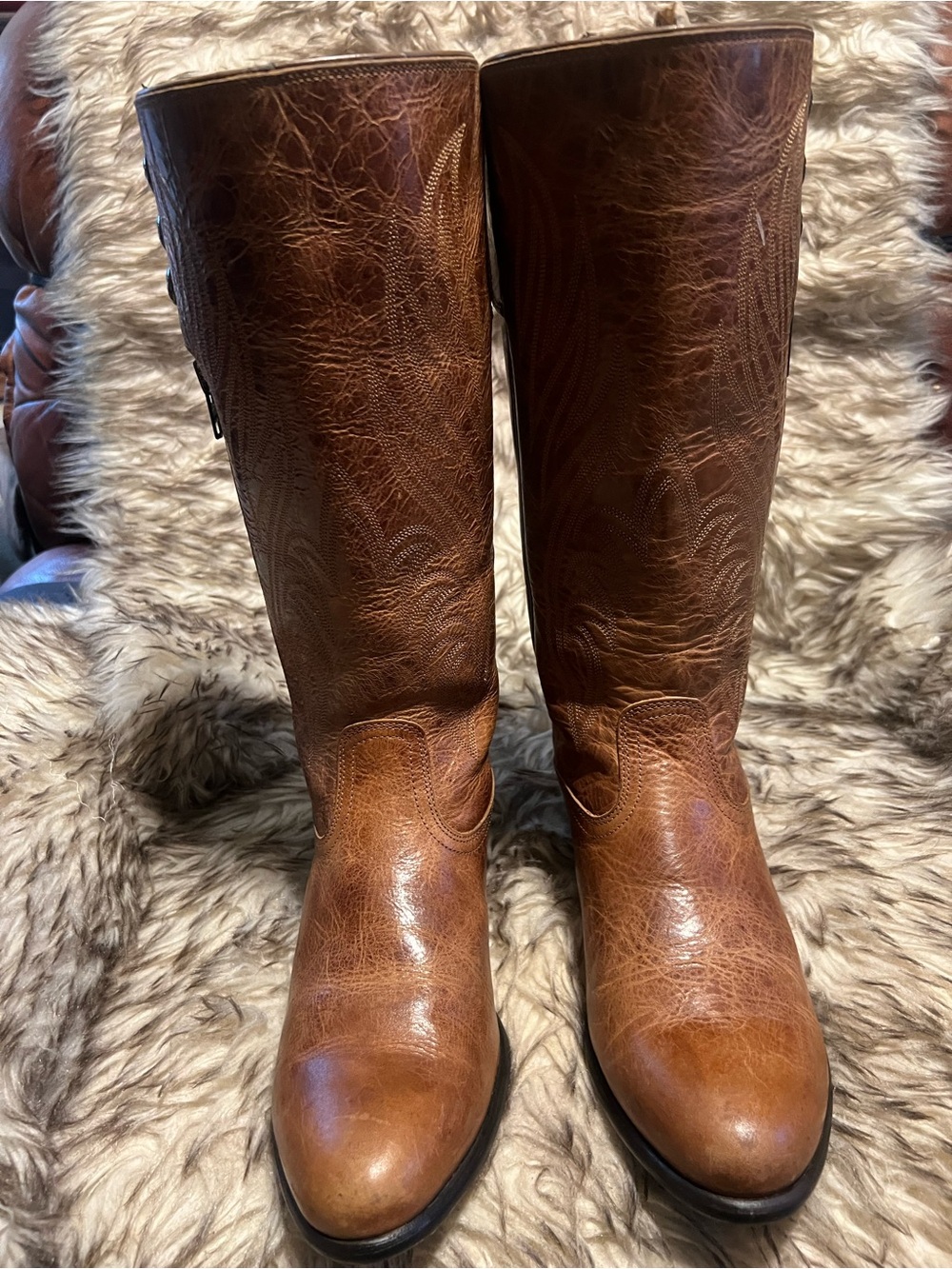 Ariat Women's Tan Brown Over-the-Knee Leather Boots with Side Zip Sz 8 B - Picture 2 of 16